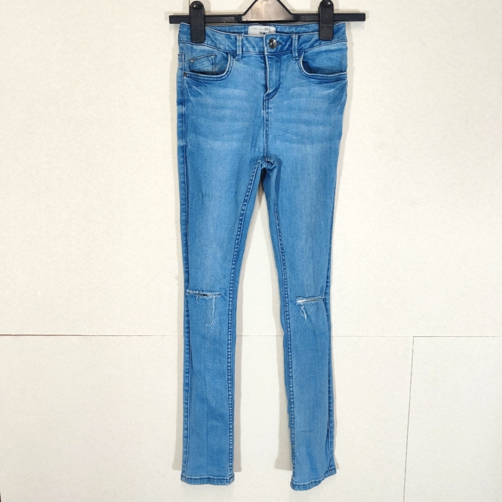 New Look 915 Girls Blue Skinny Distressed Jeans Age 13 Years - Picture 1 of 10